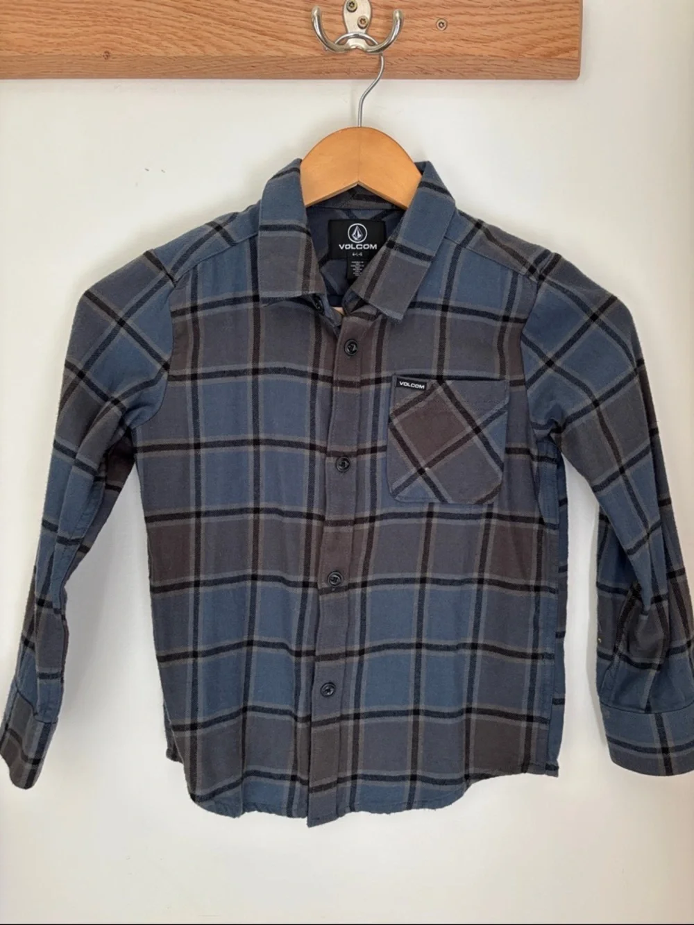 Volcom Blue and Gray Plaid Button-Down Shirt